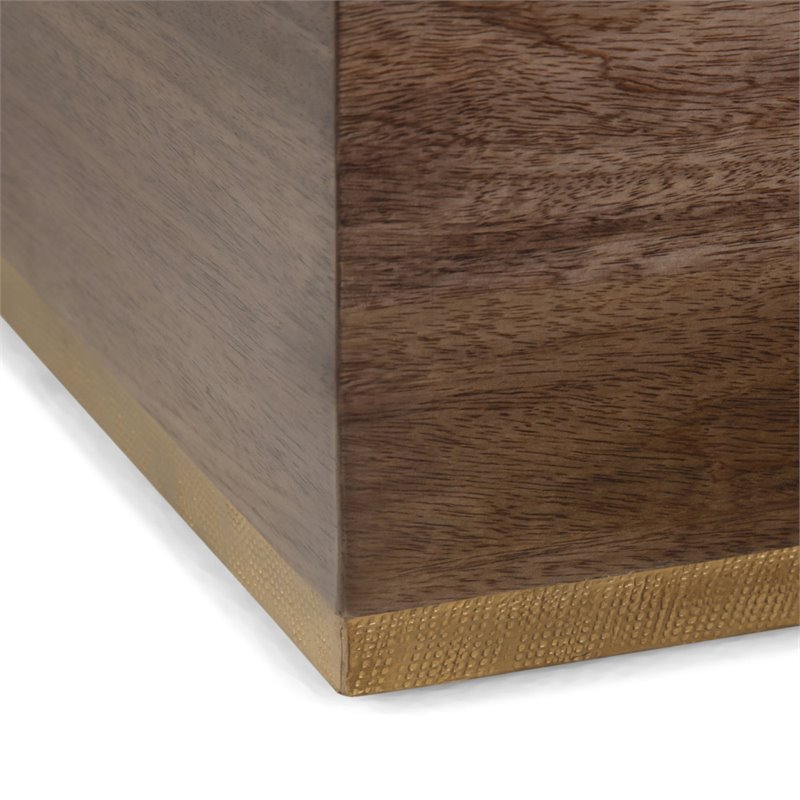 Simpli Home Abba Solid Wood and Brass Square Coffee Table in Dark Brown