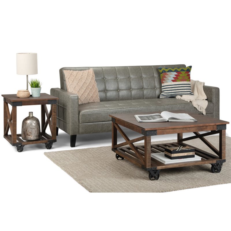 Simpli Home Harding Solid Mango Wood Square Coffee Table - Distressed Dark Brown
