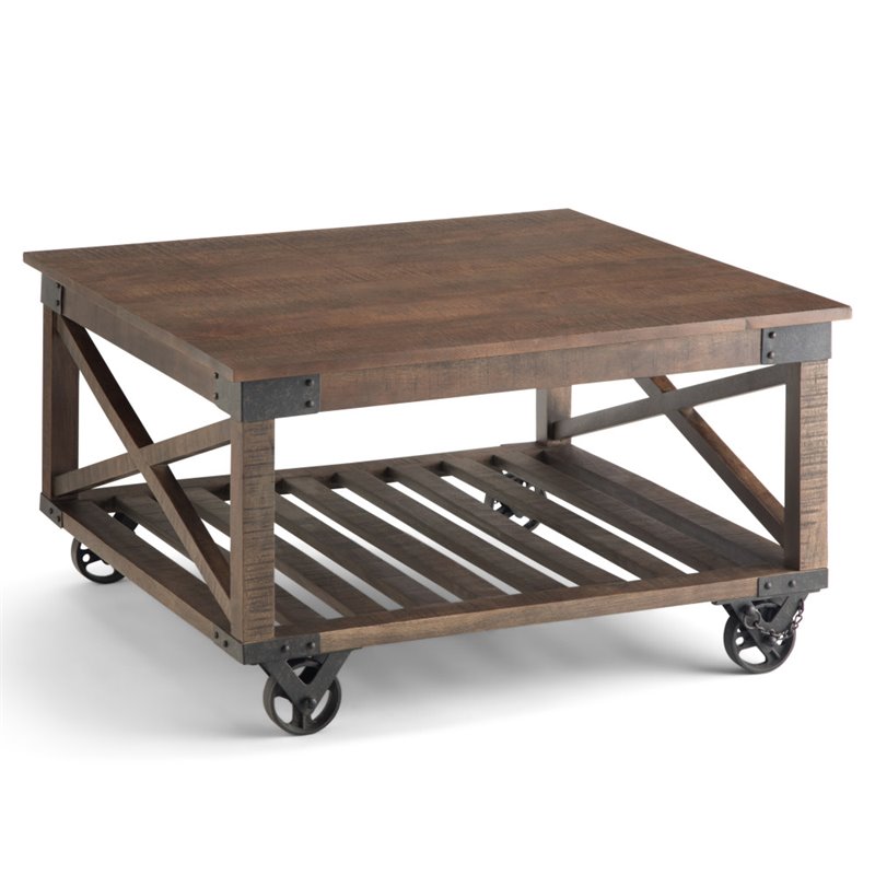 Simpli Home Harding Solid Mango Wood Square Coffee Table - Distressed Dark Brown