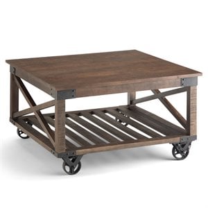 Simpli Home Harding Solid Mango Wood Square Coffee Table - Distressed Dark Brown