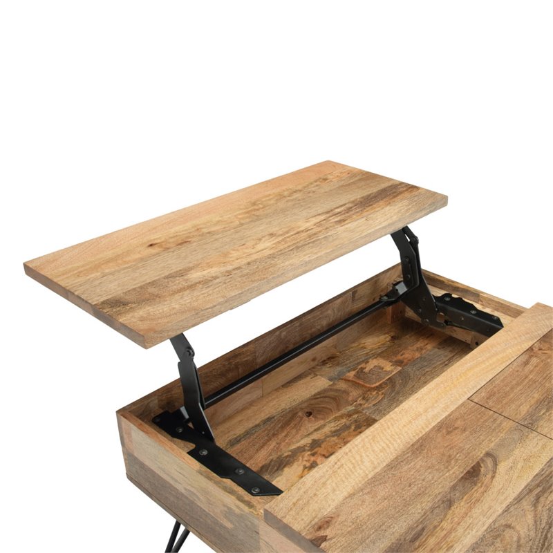 Hunter 32 inch Wide Solid Mango Wood Industrial Lift Top Square Coffee Table in Refined Natural