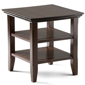 Simpli Home Acadian Wood 19&quot Square Transitional End Table in Brunette Brown