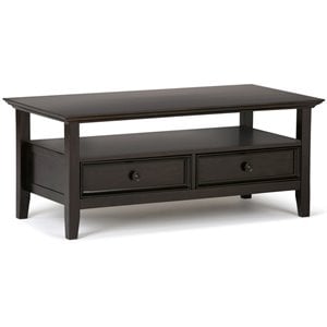 Simpli Home Amherst Solid Wood Coffee Table with Drawers in Hickory Brown