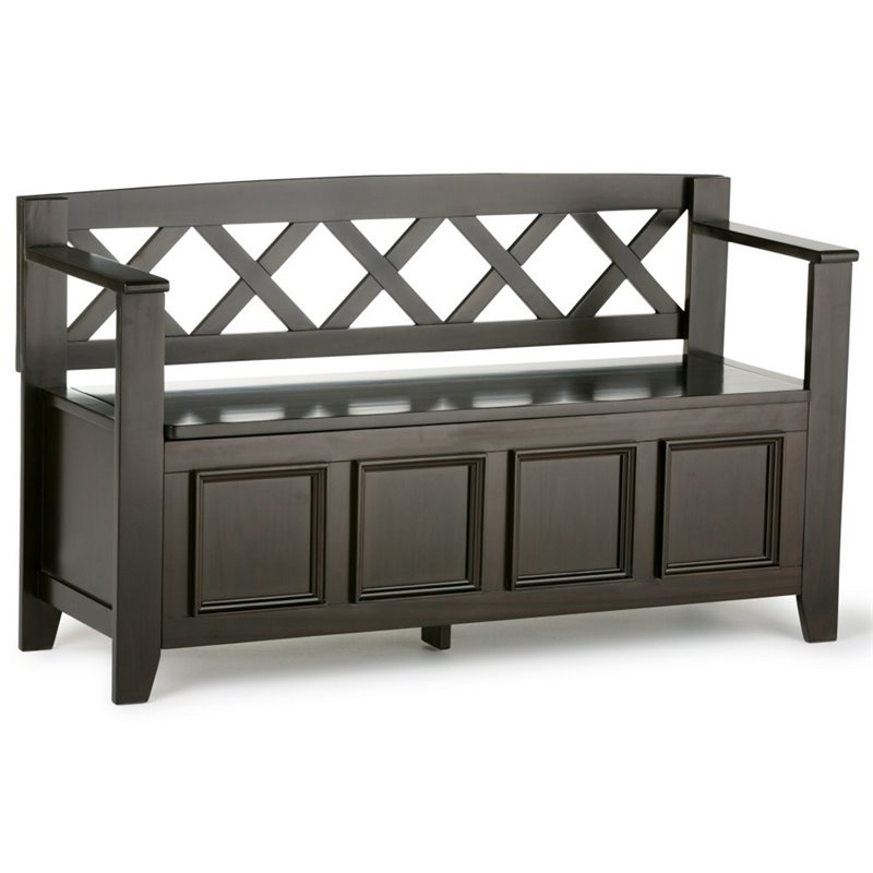 Simpli Home Amherst Solid Wood Entryway Lift-Top Storage Bench in Hickory Brown