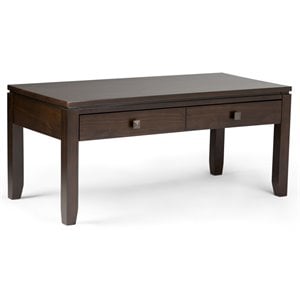 Simpli Home Cosmopolitan Solid Wood Coffee Table with Drawers in Mahogany Brown
