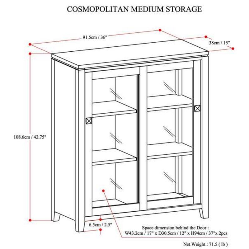 Simpli Home Cosmopolitan Solid Wood Medium Storage Cabinet in Mahogany Brown