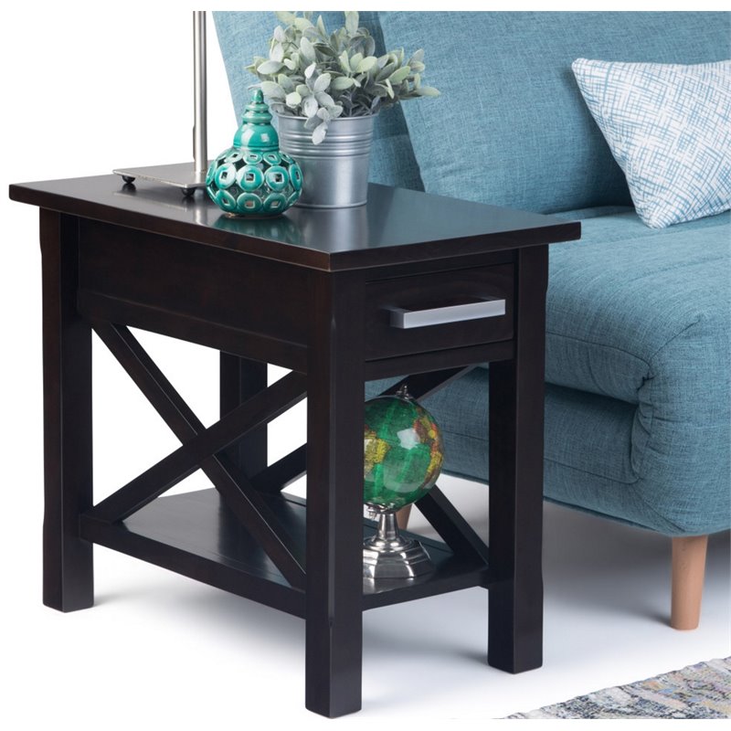 Simpli Home Kitchener Solid Wood Narrow End Table with Drawer in Hickory Brown