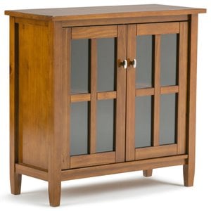 Simpli Home Warm Shaker Wood 32&quot Transitional Low Cabinet in Light Golden Brown