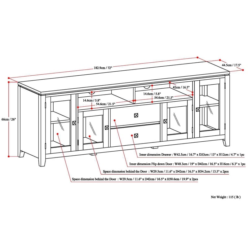 Simpli Home Cosmopolitan Solid Wood Extra Wide 72