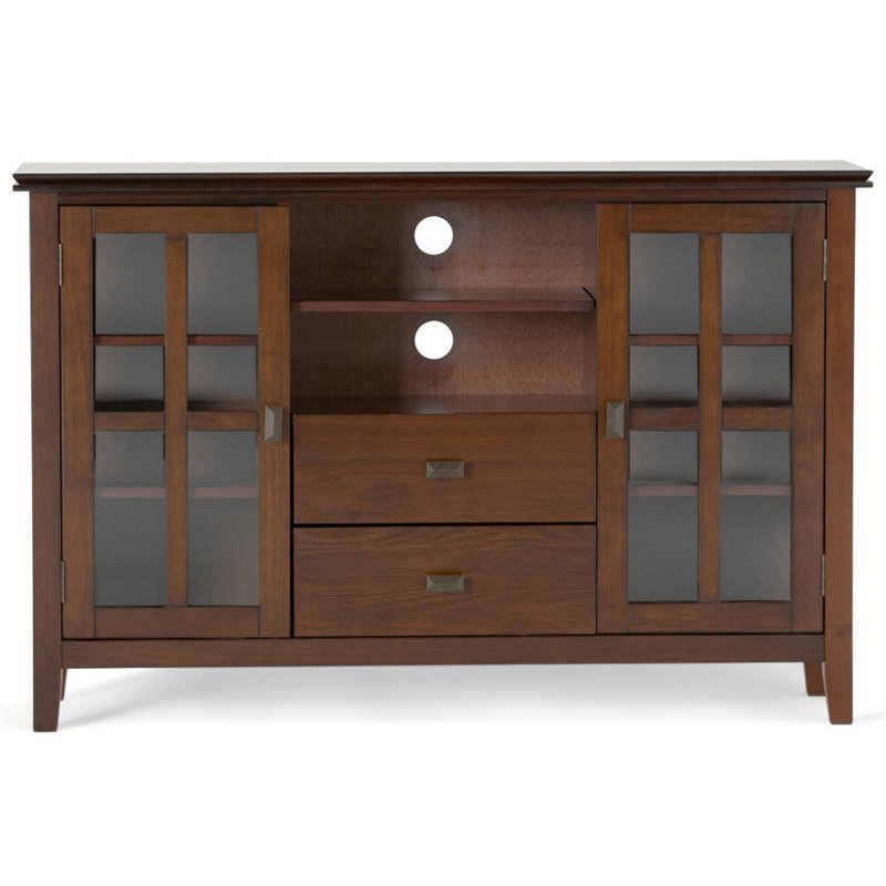 Simpli Home Artisan Wood TV Media Stand in Russet Brown For TVs up to 55