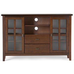 Simpli Home Artisan Wood TV Media Stand in Russet Brown For TVs up to 55&quot