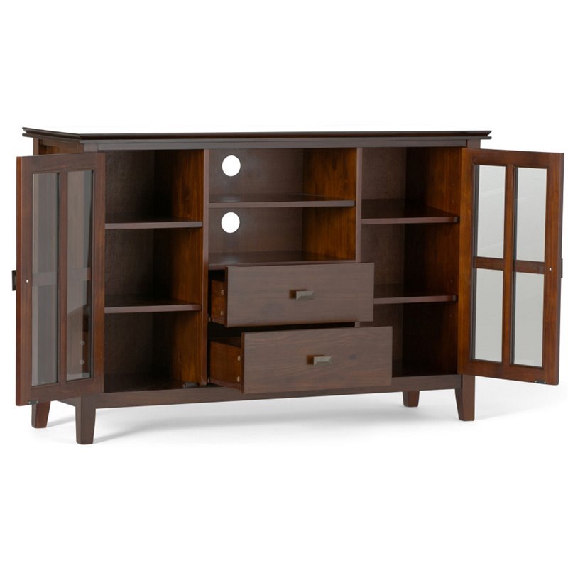 Simpli Home Artisan Wood TV Media Stand in Russet Brown For TVs up to 55