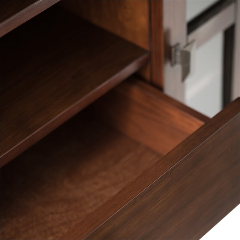 Simpli Home Artisan Wood TV Media Stand in Russet Brown For TVs up to 55