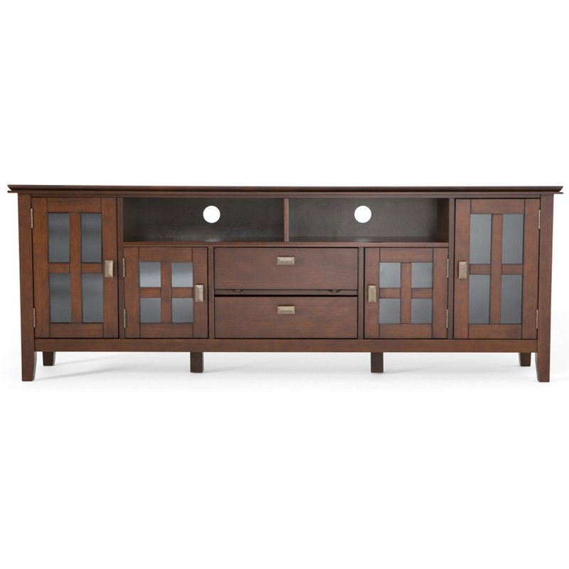 Simpli Home Artisan Wood TV Media Stand in Russet Brown For TVs up to 80