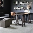 Simpli Home Rockwood Square Faux Leather Storage Ottoman With Tray in Slate Gray