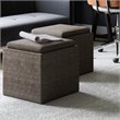 Simpli Home Rockwood Square Tweed Fabric Storage Ottoman With Tray in Mink Brown