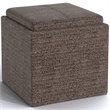 Simpli Home Rockwood Square Tweed Fabric Storage Ottoman With Tray in Mink Brown