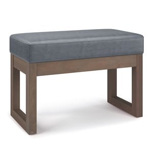 Simpli Home Milltown 26&quot Wide Faux Leather Small Entryway Bench in Stone Gray