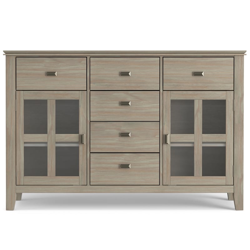 Artisan 60 inch Wide Solid Wood Transitional Sideboard Buffet in Distressed Gray
