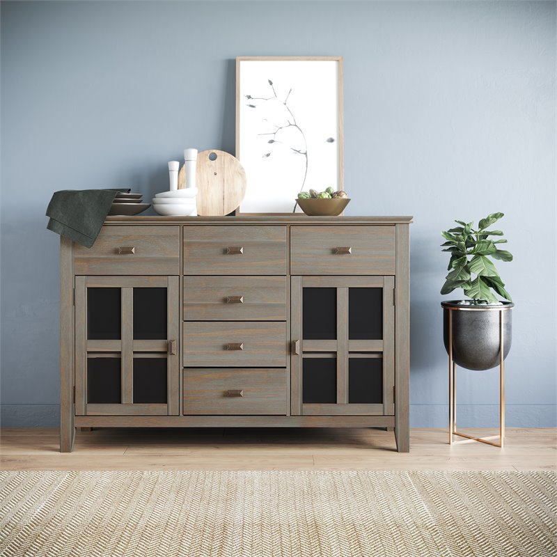 Artisan 60 inch Wide Solid Wood Transitional Sideboard Buffet in Distressed Gray