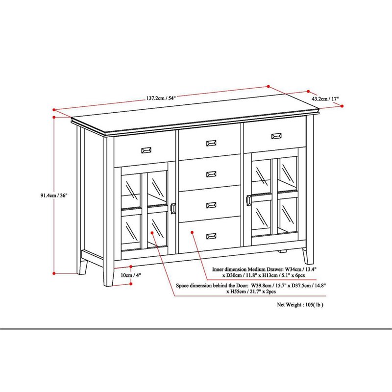 Artisan 60 inch Wide Solid Wood Transitional Sideboard Buffet in Distressed Gray