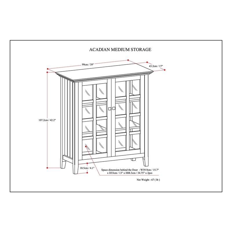 Acadian 39 inch Wide Solid Wood Transitional Storage Cabinet in Distressed Gray