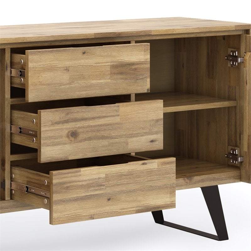 Simpli Home Lowry Solid Acacia Wood Sideboard Buffet in Golden Wheat