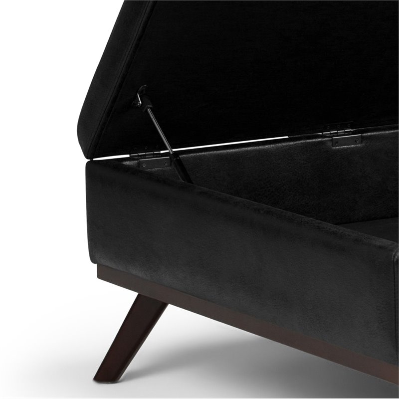 Simpli Home Owen Faux Air Leather Square Coffee Table Ottoman in Black