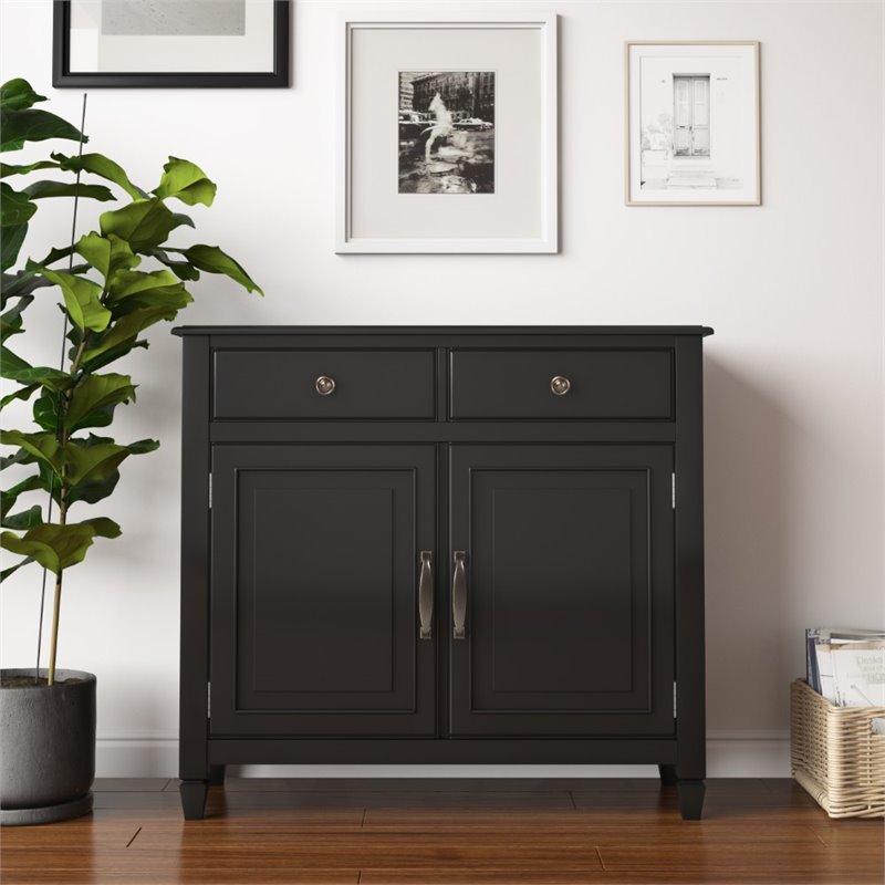 Connaught 40 inch Wide Solid Wood Traditional Entryway Storage Cabinet in Black