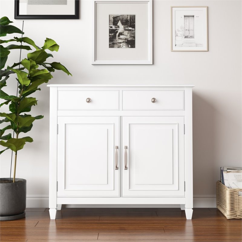 Connaught 40 inch Wide Solid Wood Traditional Entryway Storage Cabinet in White