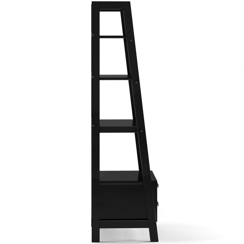Simpli Home Sawhorse 4 Shelf Soild Wood Modern Ladder Bookcase in Black