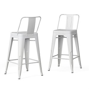 Simpli Home Rayne 30&quot Metal Bar Stool in Distressed White (Set of 2)