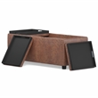 Simpli Home Avalon Faux Air Leather Storage Ottoman in Distressed Saddle Brown