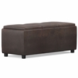 Simpli Home Avalon Faux Air Leather Storage Ottoman in Distressed Brown