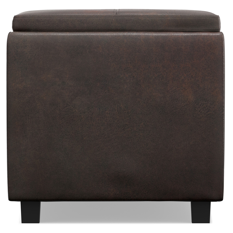 Simpli Home Avalon Faux Air Leather Storage Ottoman in Distressed Brown