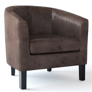 Simpli Home Austin 30 &quot Contemporary Tub Chair in Distressed Brown Faux Leather