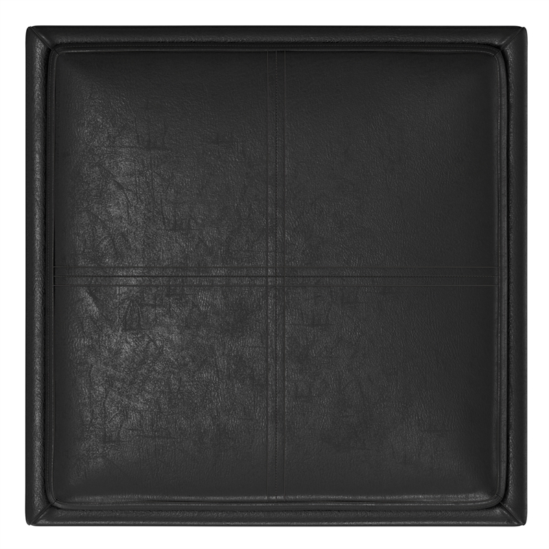 Simpli Home Rockwood Faux Air Leather Cube Storage Ottoman in Black