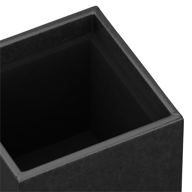 Simpli Home Rockwood Faux Air Leather Cube Storage Ottoman in Black
