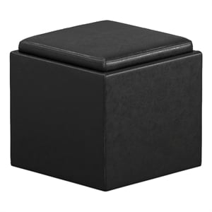 Simpli Home Rockwood Faux Air Leather Cube Storage Ottoman in Black