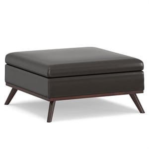 Simpli Home Owen Faux Air Leather Coffee Table Storage Ottoman in Tanners Brown