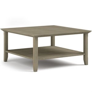 Simpli Home Acadian Wood 36&quot Square Transitional Coffee Table in Gray