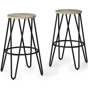 Simpli Home Simeon 26&quot Industrial Counter Stool in Natural and Black (Set of 2)