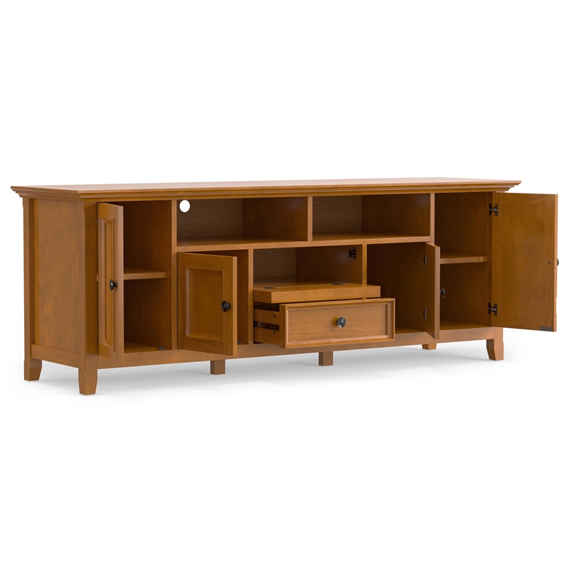 Amherst 72 inch Wide Solid Wood Transitional TV Stand in Light Golden Brown