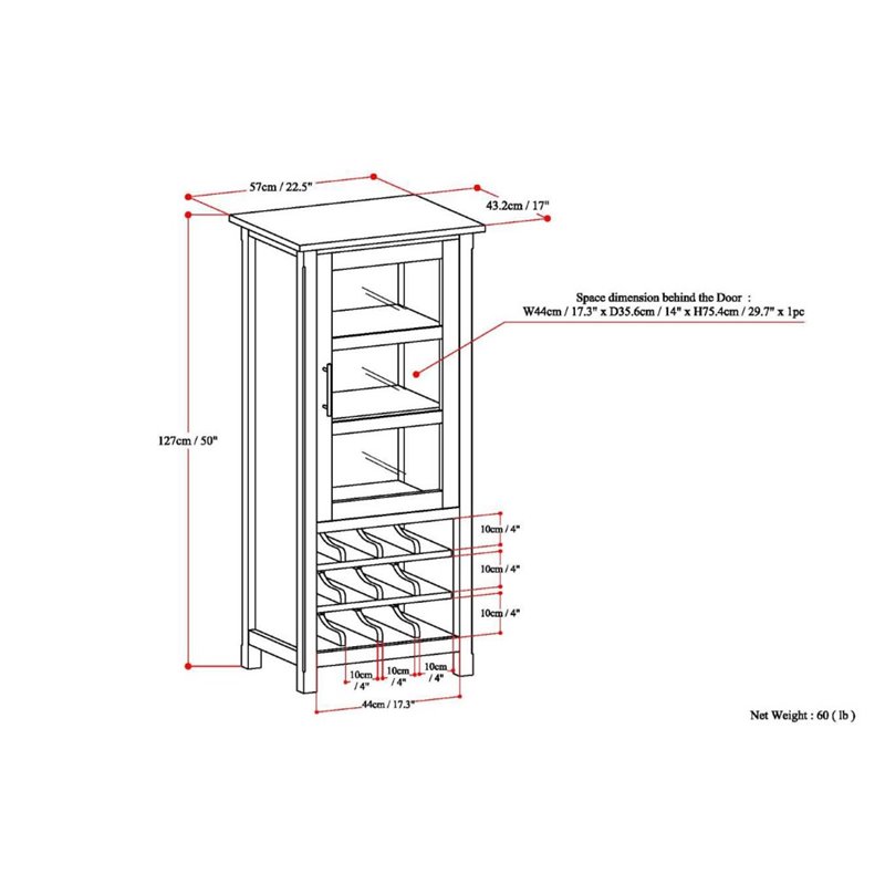 Simpli Home Avalon Solid Wood 12 Bottle Wine Rack Cabinet in Distressed Gray