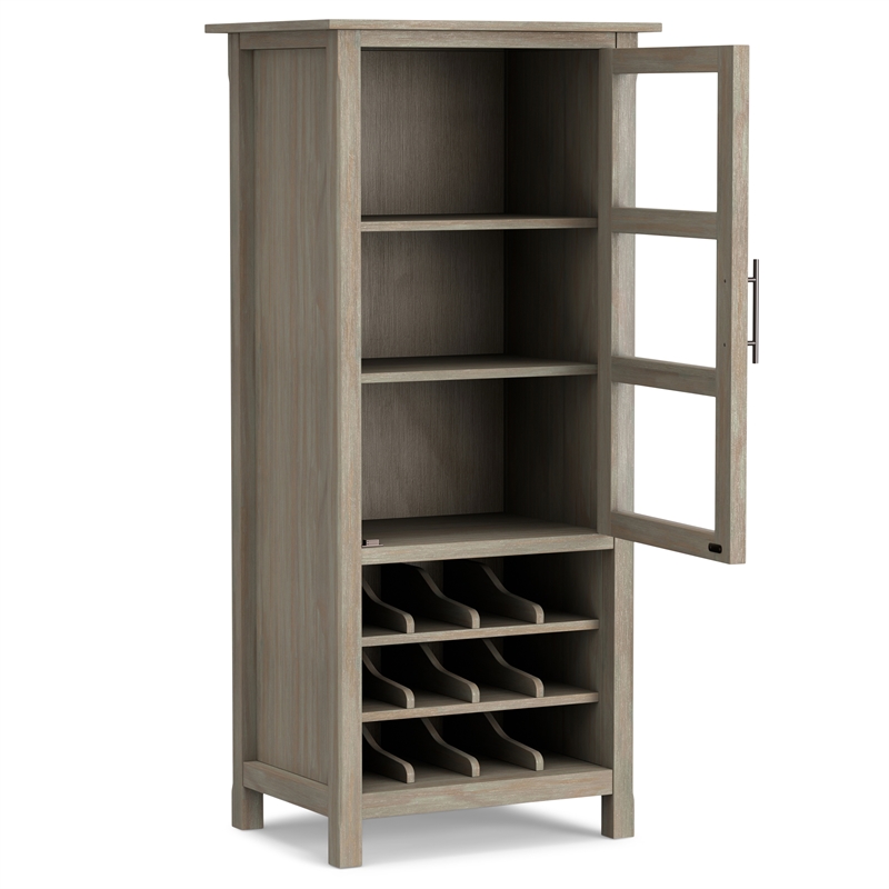 Simpli Home Avalon Solid Wood 12 Bottle Wine Rack Cabinet in Distressed Gray