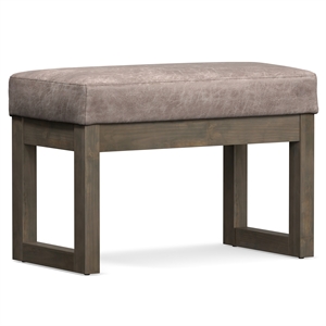 Simpli Home Milltown 26&quot Faux Air Leather Ottoman Bench in Distressed Gray Taupe