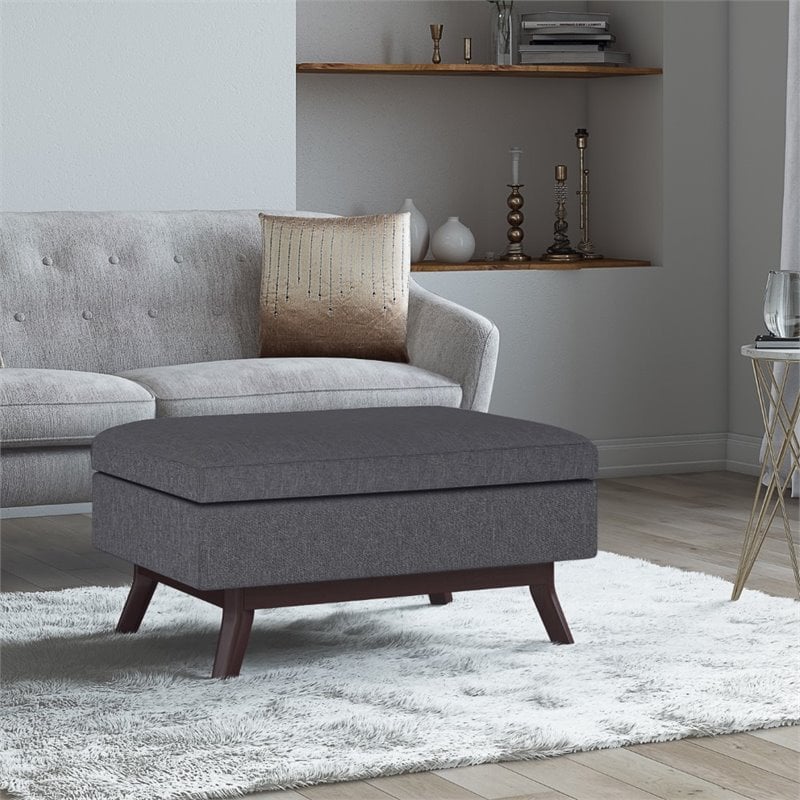 Simpli Home Owen Linen Look Fabric Coffee Table Storage Ottoman in Slate Gray