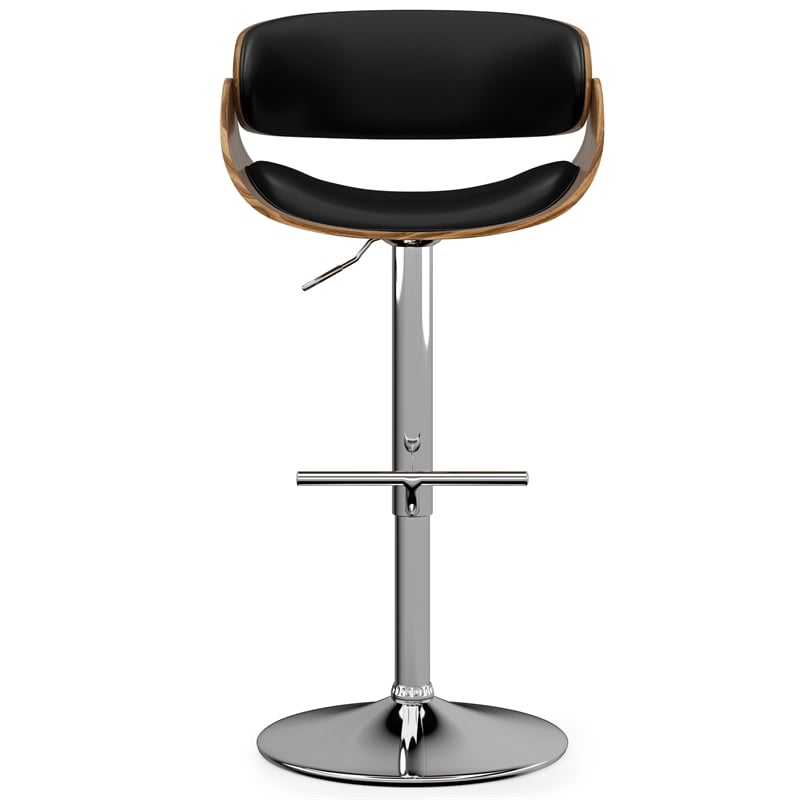 Simpli Home Amery Modern Adjustable Swivel Bar Stool in Black Faux Leather