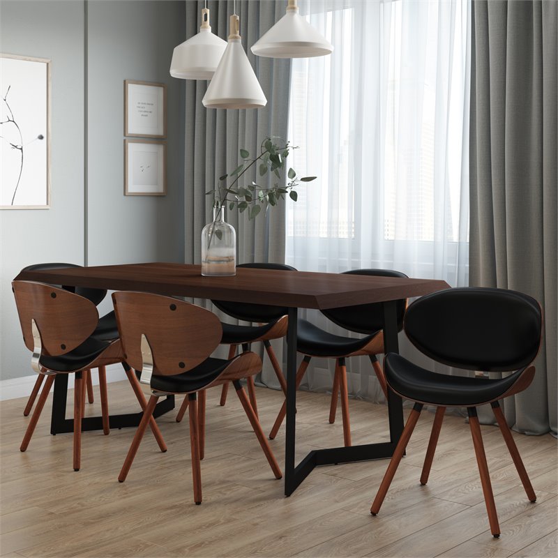 Simpli Home Marana Mid Century Modern Faux Leather Dining Chair in Black