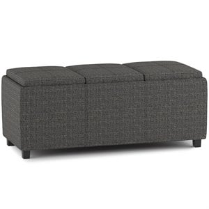 Simpli Home Avalon 42&quot Tweed Fabric Upholstered Storage Ottoman in Ebony